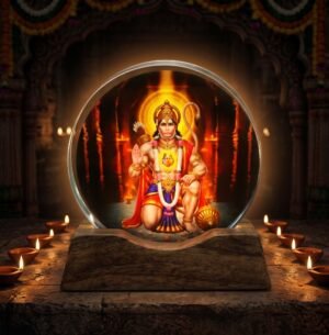 3D Acrylic Hanuman Ji Idol Frame with Premium Wooden Base Lamp